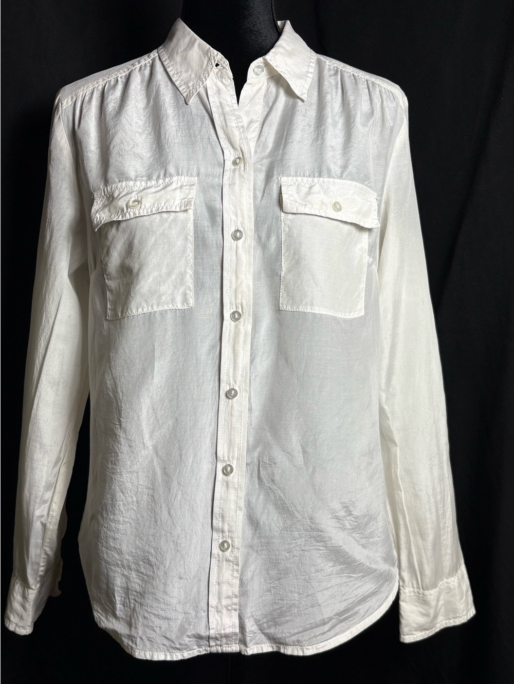 Ann Taylor Silk Cotton Utility Shirt Button Front White Size 10